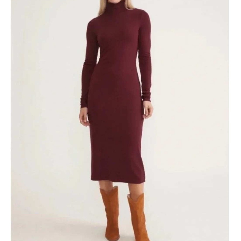 NWT Marine Layer Lexi Rib Turtleneck Midi Dress Womens Large Merlot Long Sleeve